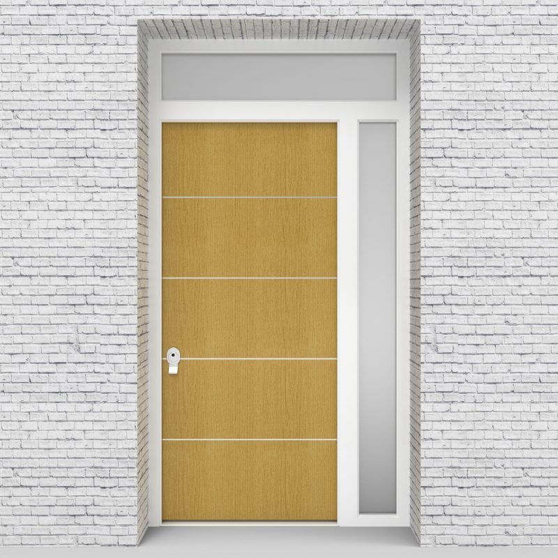 1.single Door With Right Side Panel And Transom 4 Aluminium Inlays Birch