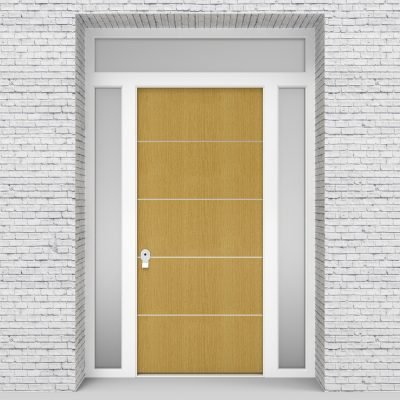 1.single Door With Two Side Panels And Transom 4 Aluminium Inlays Birch