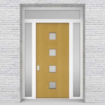 1.single Door With Two Side Panels And Transom Plain With 4 Glass Squares Birch