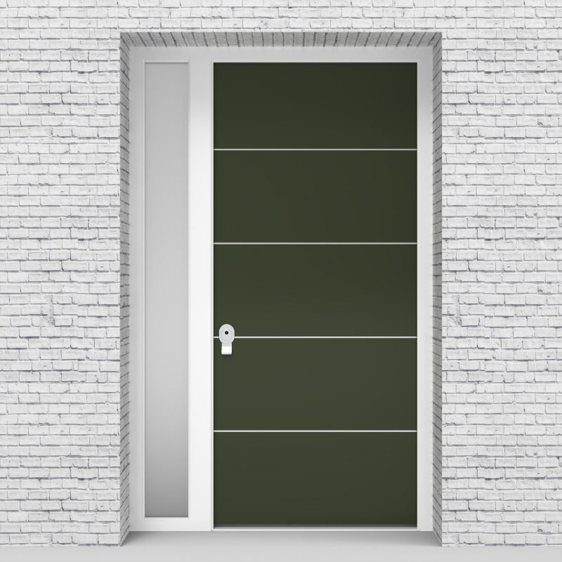 11.single Door With Left Side Panel 4 Aluminium Inlays Fir Green (ral6009)