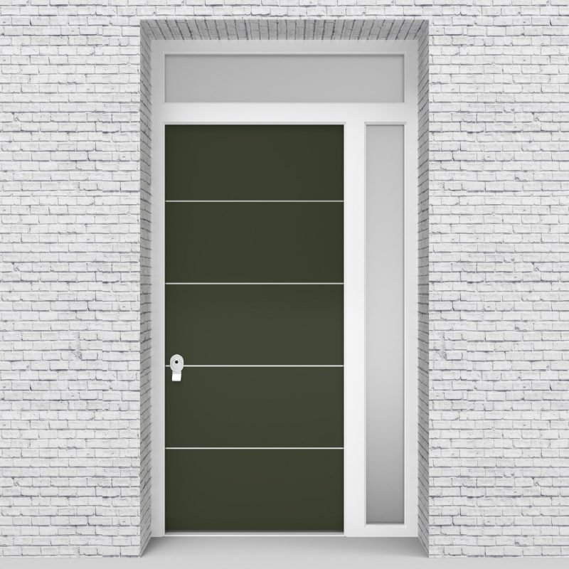 11.single Door With Right Side Panel And Transom 4 Aluminium Inlays Fir Green (ral6009)