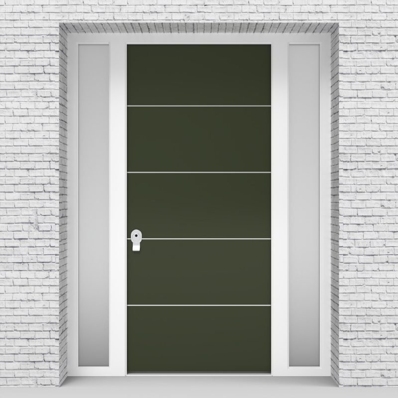 11.single Door With Two Side Panels 4 Aluminium Inlays Fir Green (ral6009)