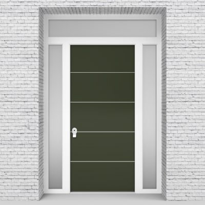 11.single Door With Two Side Panels And Transom 4 Aluminium Inlays Fir Green (ral6009)
