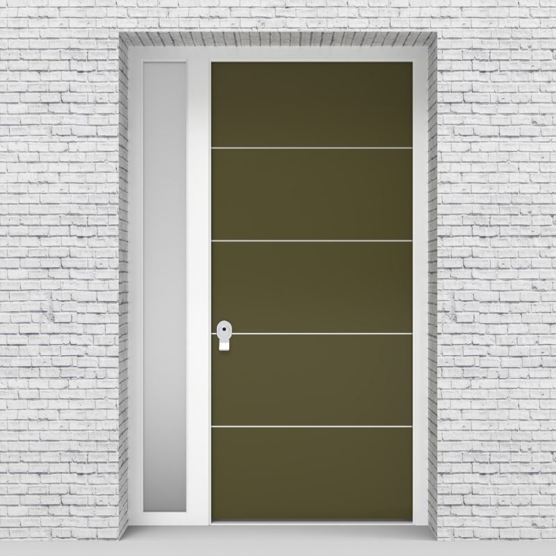 12.single Door With Left Side Panel 4 Aluminium Inlays Reed Green (ral6013)