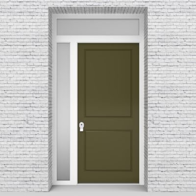 12.single Door With Left Side Panel And Transom Two Panel Reed Green (ral6013)