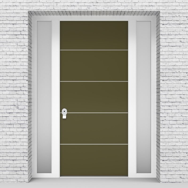 12.single Door With Two Side Panels 4 Aluminium Inlays Reed Green (ral6013)