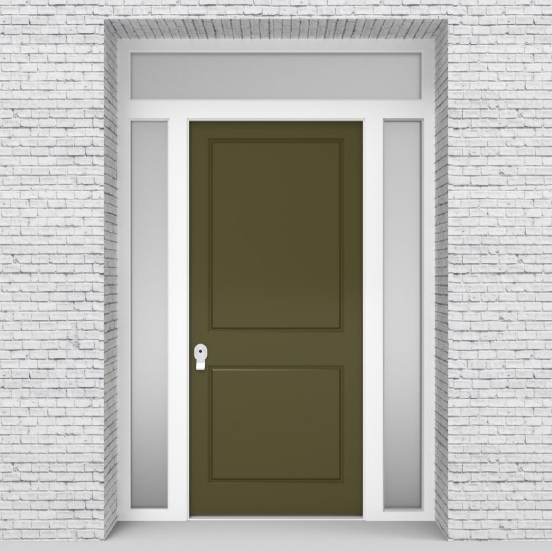 12.single Door With Two Side Panels And Transom Two Panel Reed Green (ral6013)