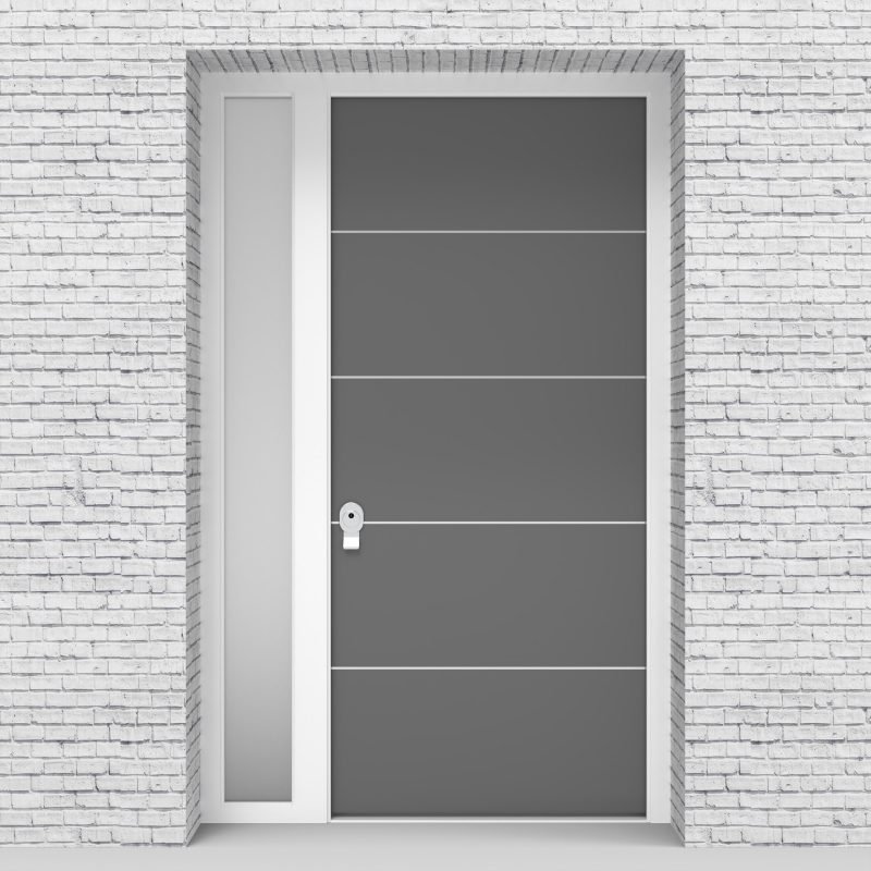 13.single Door With Left Side Panel 4 Aluminium Inlays Signal Grey (ral7004)