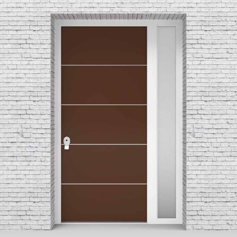 15.single Door With Right Side Panel 4 Aluminium Inlays Clay Brown (ral8003)