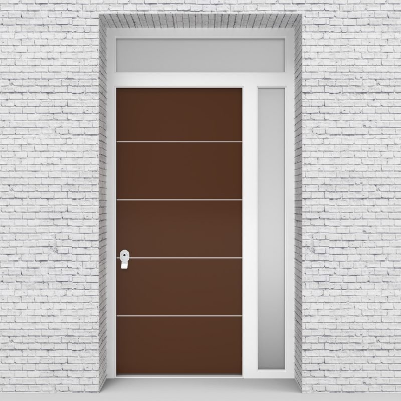 15.single Door With Right Side Panel And Transom 4 Aluminium Inlays Clay Brown (ral8003)
