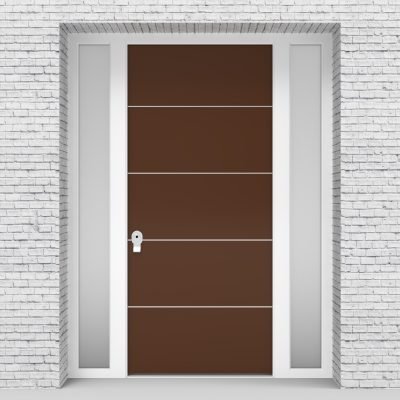 15.single Door With Two Side Panels 4 Aluminium Inlays Clay Brown (ral8003)