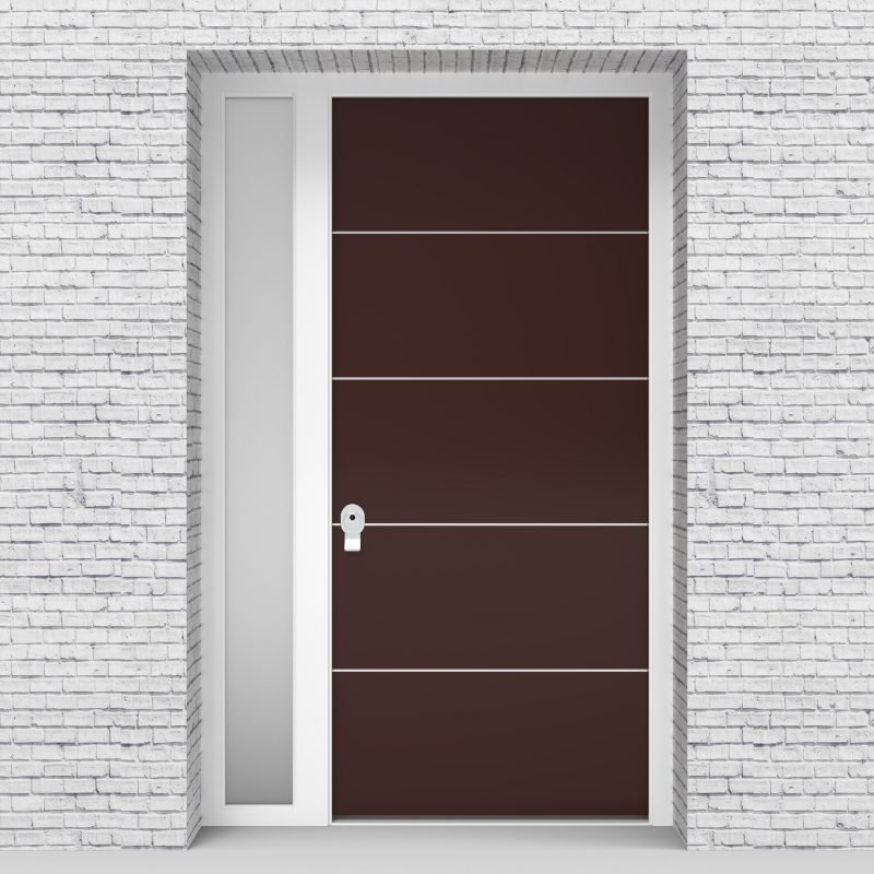 16.single Door With Left Side Panel 4 Aluminium Inlays Chocolate Brown (ral8017)