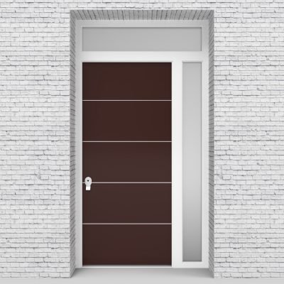 16.single Door With Right Side Panel And Transom 4 Aluminium Inlays Chocolate Brown (ral8017)