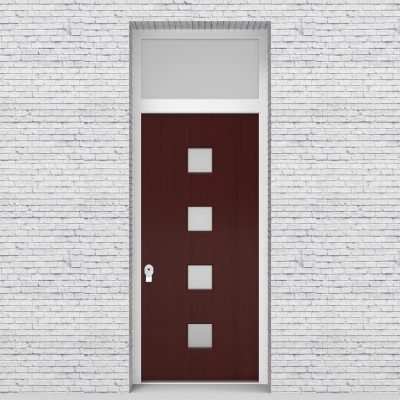 3.single Door With Transom Plain With 4 Glass Squares Mahogany