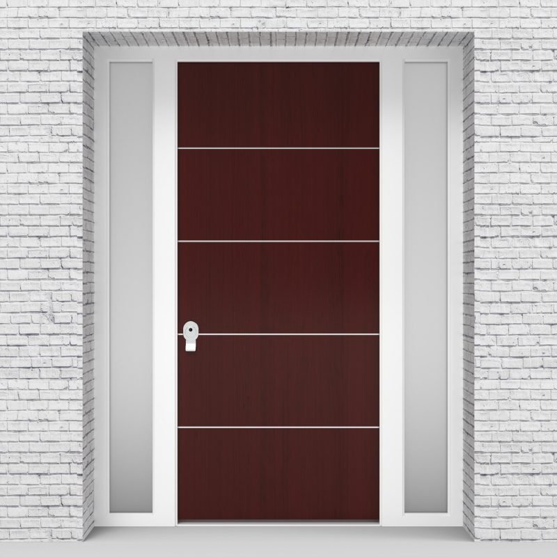 3.single Door With Two Side Panels 4 Aluminium Inlays Mahogany