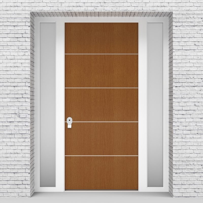 4.single Door With Two Side Panels 4 Aluminium Inlays Oak