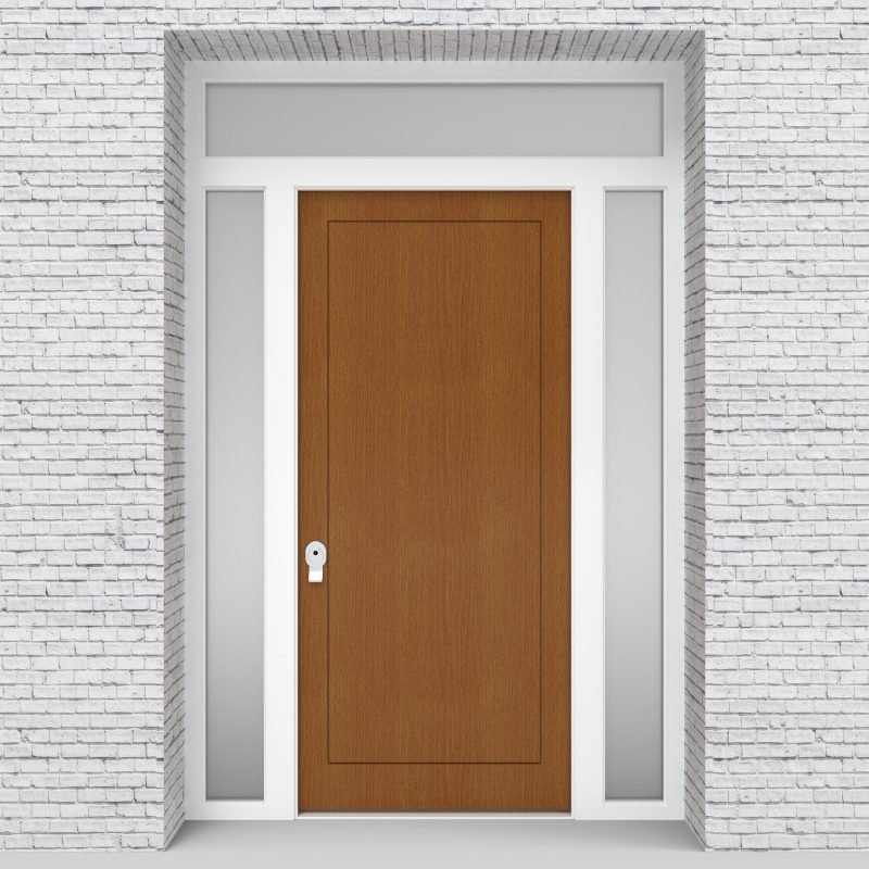 4.single Door With Two Side Panels And Transom One Panel Oak