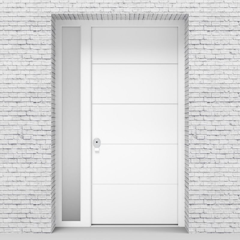 5.single Door With Left Side Panel 4 Aluminium Inlays Traffic White (ral9016)