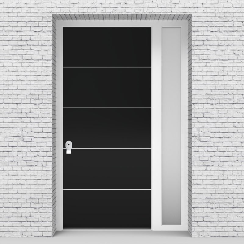 6.single Door With Right Side Panel 4 Aluminium Inlays Jet Black (ral9005)