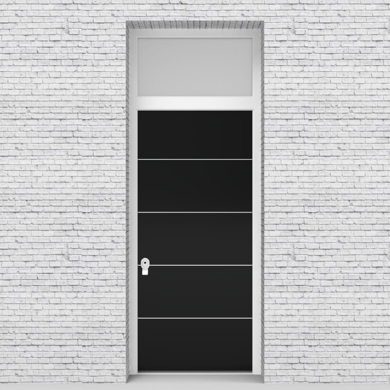 6.single Door With Transom 4 Aluminium Inlays Jet Black (ral9005)