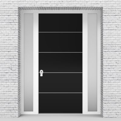 6.single Door With Two Side Panels 4 Aluminium Inlays Jet Black (ral9005)