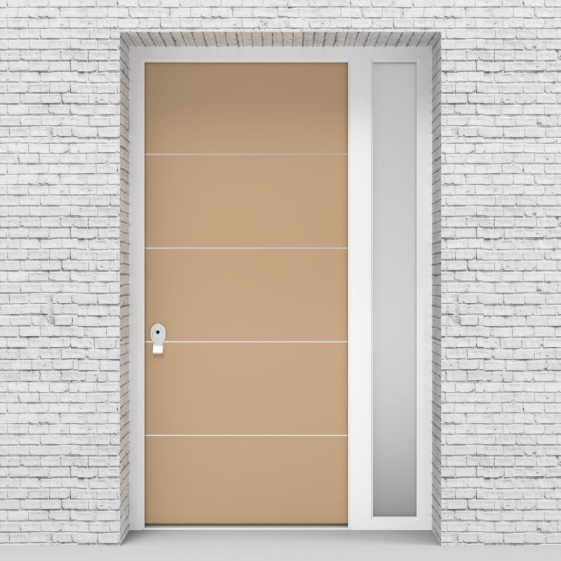 7.single Door With Right Side Panel 4 Aluminium Inlays Light Ivory (ral1015)