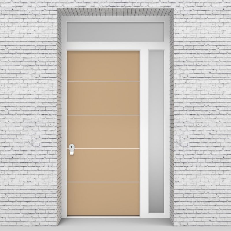 7.single Door With Right Side Panel And Transom 4 Aluminium Inlays Light Ivory (ral1015)