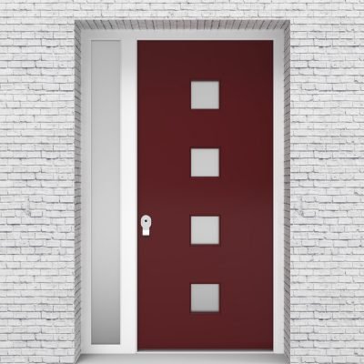 8.single Door With Left Side Panel Plain With 4 Glass Squares Ruby Red (ral3003)