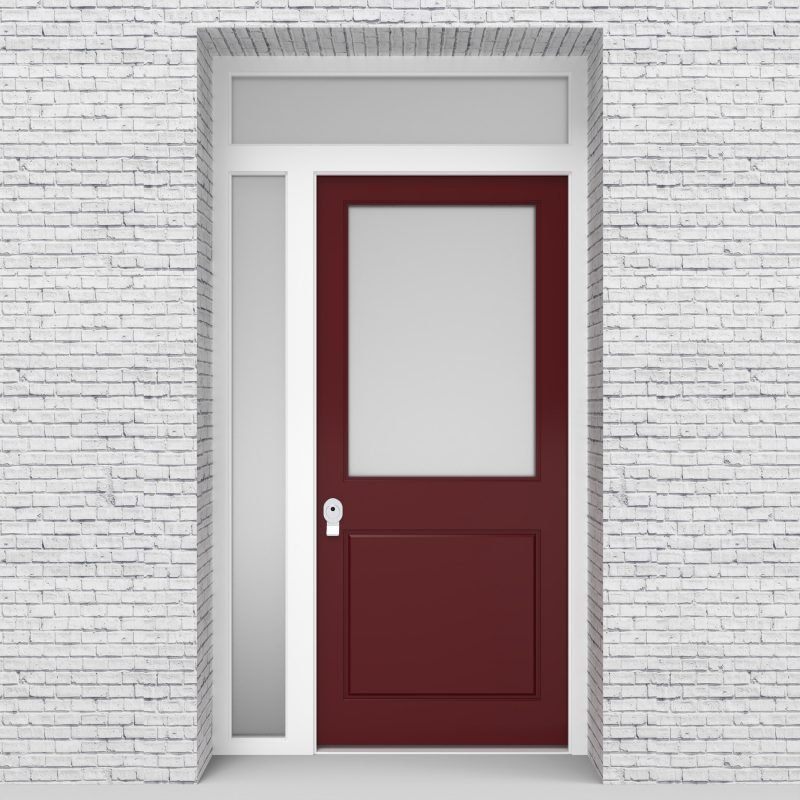 8.single Door With Left Side Panel And Transom 2 Panel With A Large Glass Ruby Red (ral3003)