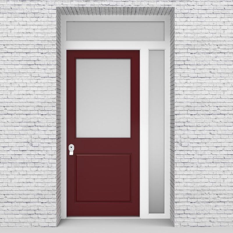 8.single Door With Right Side Panel And Transom 2 Panel With A Large Ruby Red (ral3003)