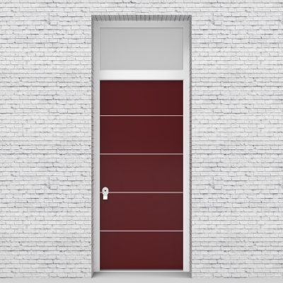 8.single Door With Transom 4 Aluminium Inlays Ruby Red (ral3003)