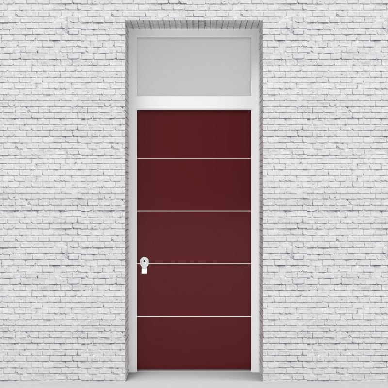 8.single Door With Transom 4 Aluminium Inlays Ruby Red (ral3003)