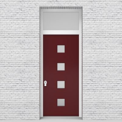 8.single Door With Transom Plain With 4 Glass Squares Ruby Red (ral3003)