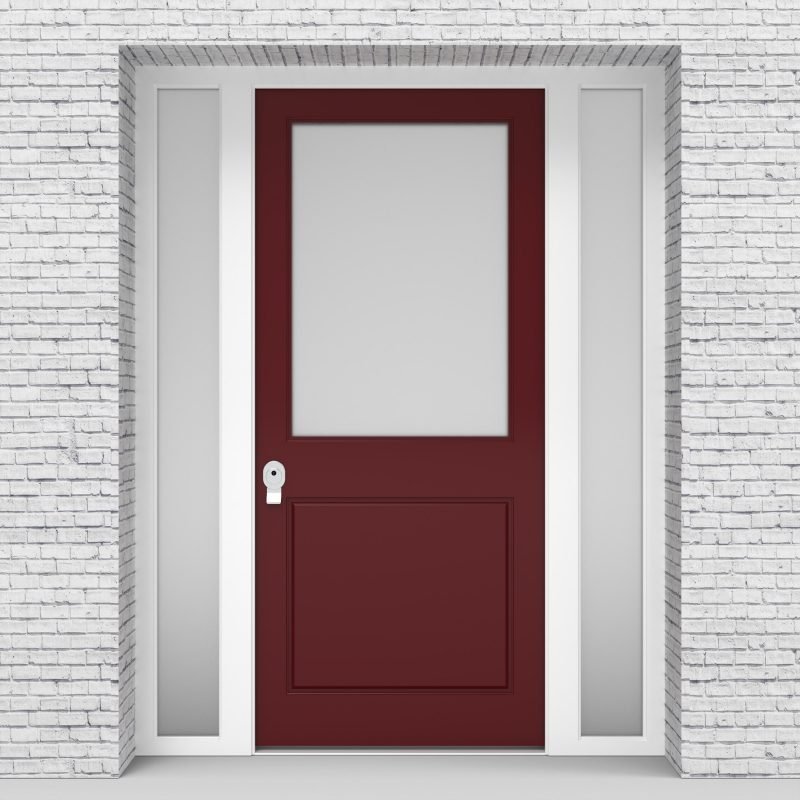 8.single Door With Two Side Panels 2 Panel With A Large Glass Panel Ruby Red (ral3003)