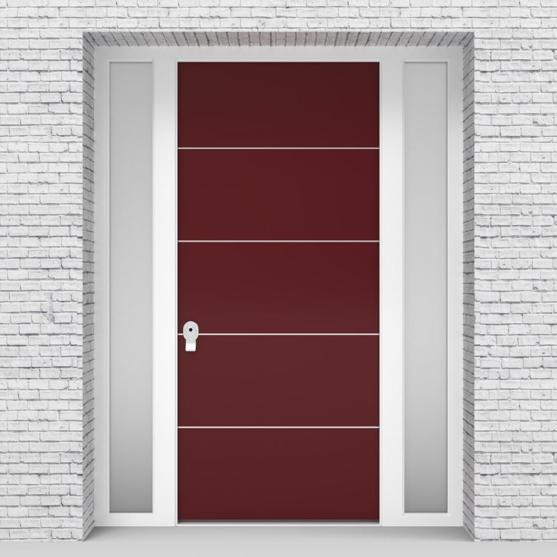 8.single Door With Two Side Panels 4 Aluminium Inlays Ruby Red (ral3003)