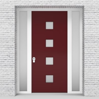 8.single Door With Two Side Panels Plain With 4 Glass Squares Ruby Red (ral3003)