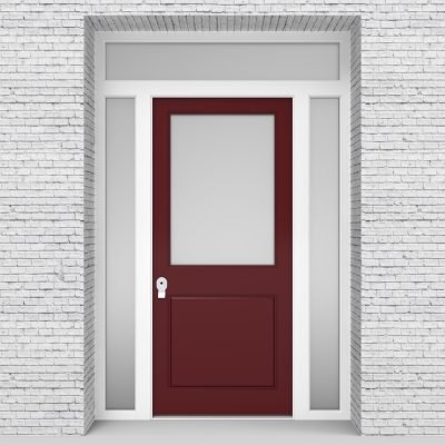 8.single Door With Two Side Panels And Transom 2 Panel With A Large Ruby Red (ral3003)