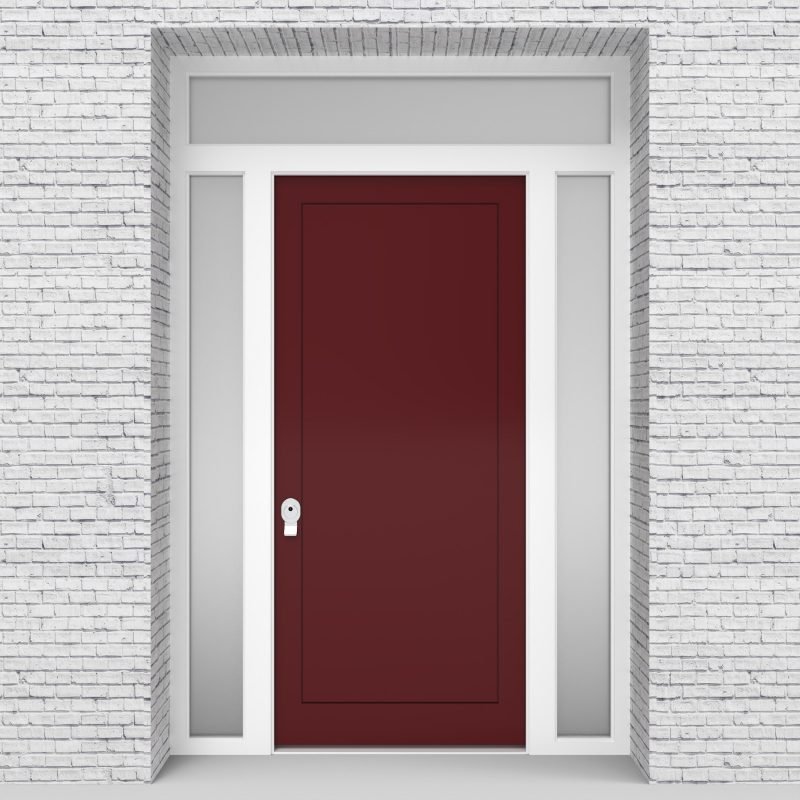 8.single Door With Two Side Panels And Transom One Panel Ruby Red (ral3003)