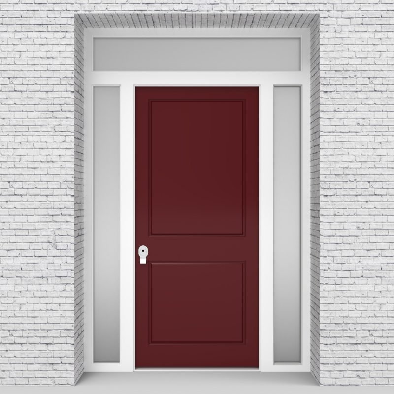 8.single Door With Two Side Panels And Transom Two Panel Ruby Red (ral3003)