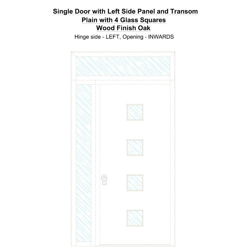 Sd1spt(left) Plain With 4 Glass Squares Wood Finish Oak Security Door