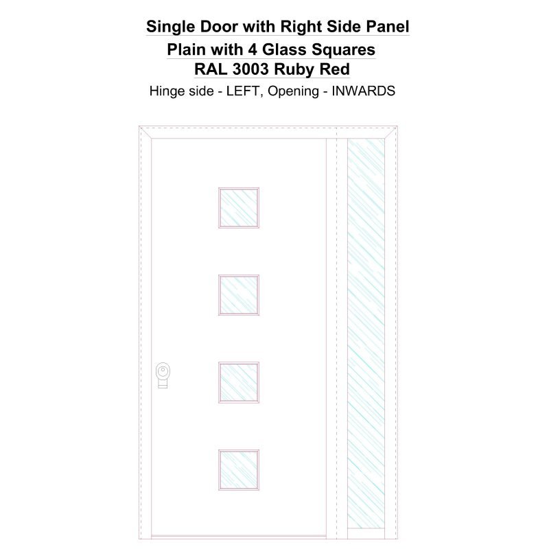 Sd1sp(right) Plain With 4 Glass Squares Ral 3003 Ruby Red Security Door