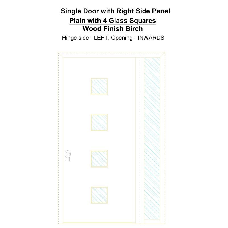 Sd1sp(right) Plain With 4 Glass Squares Wood Finish Birch Security Door