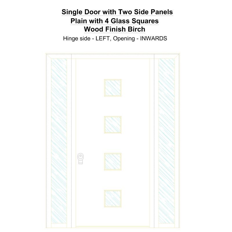 Sd2sp Plain With 4 Glass Squares Wood Finish Birch Security Door