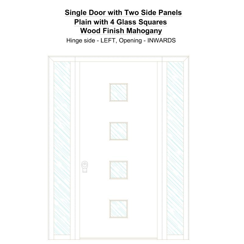 Sd2sp Plain With 4 Glass Squares Wood Finish Mahogany Security Door