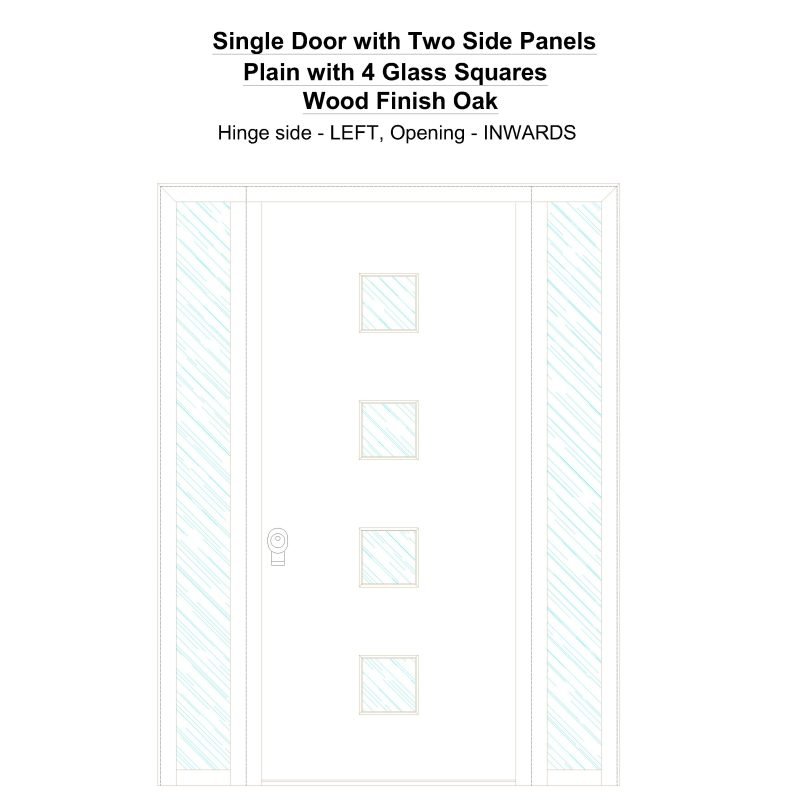 Sd2sp Plain With 4 Glass Squares Wood Finish Oak Security Door