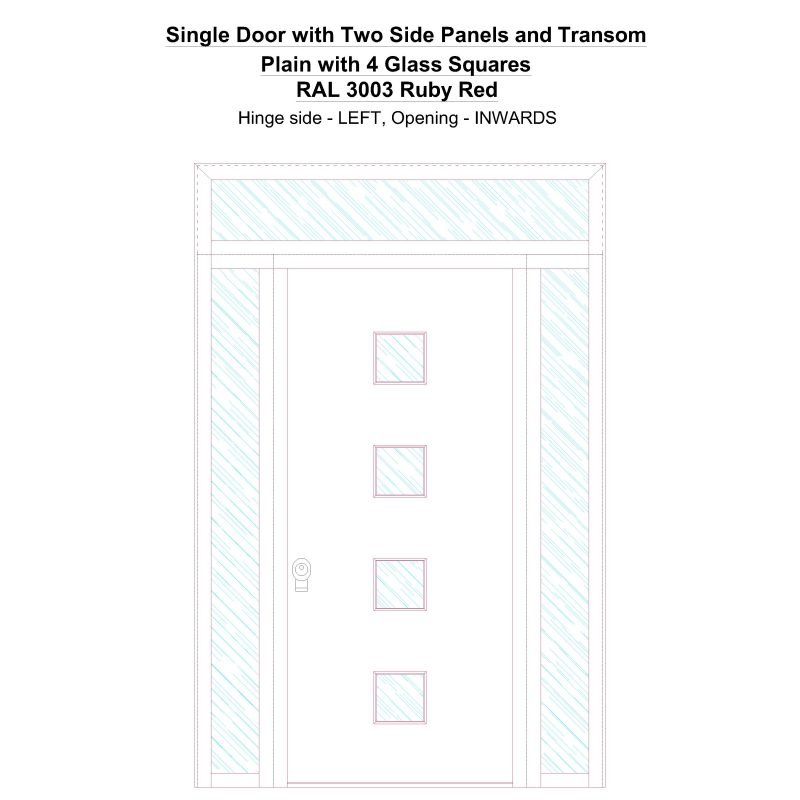 Sd2spt Plain With 4 Glass Squares Ral 3003 Ruby Red Security Door