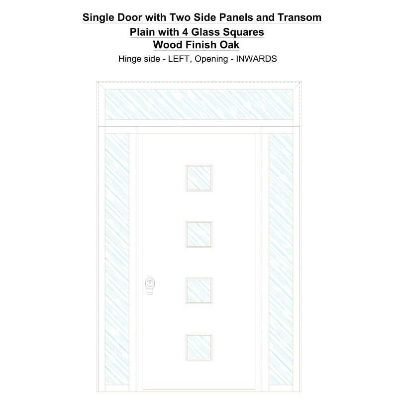 Sd2spt Plain With 4 Glass Squares Wood Finish Oak Security Door