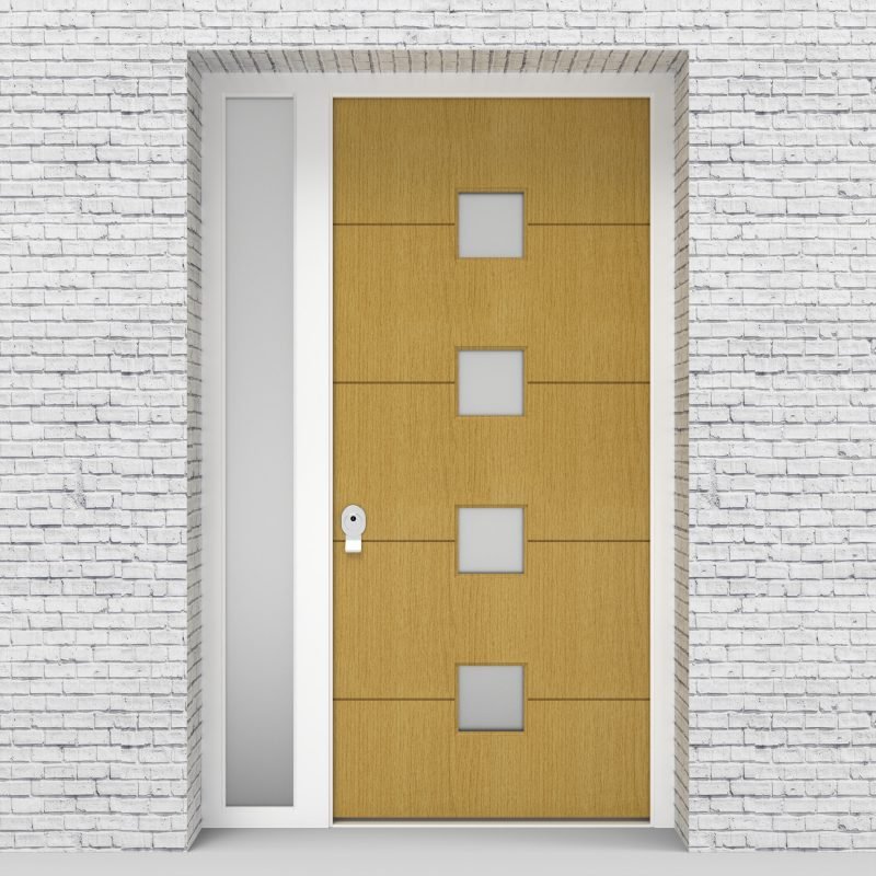 1.single Door With Left Side Panel 4 Horizontal Lines With 4 Glass Birch