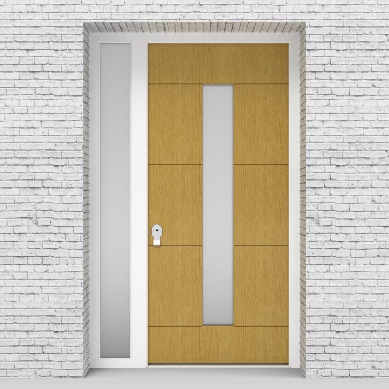 1.single Door With Left Side Panel 4 Horizontal Lines With Central Glass Birch
