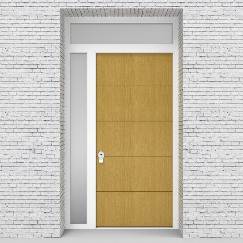 1.single Door With Left Side Panel And Transom 4 Horizontal Lines Birch